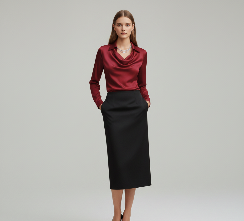 Refined gathered long-sleeve blouse for women -8
