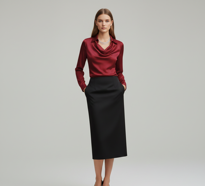 Refined gathered long-sleeve blouse for women -8