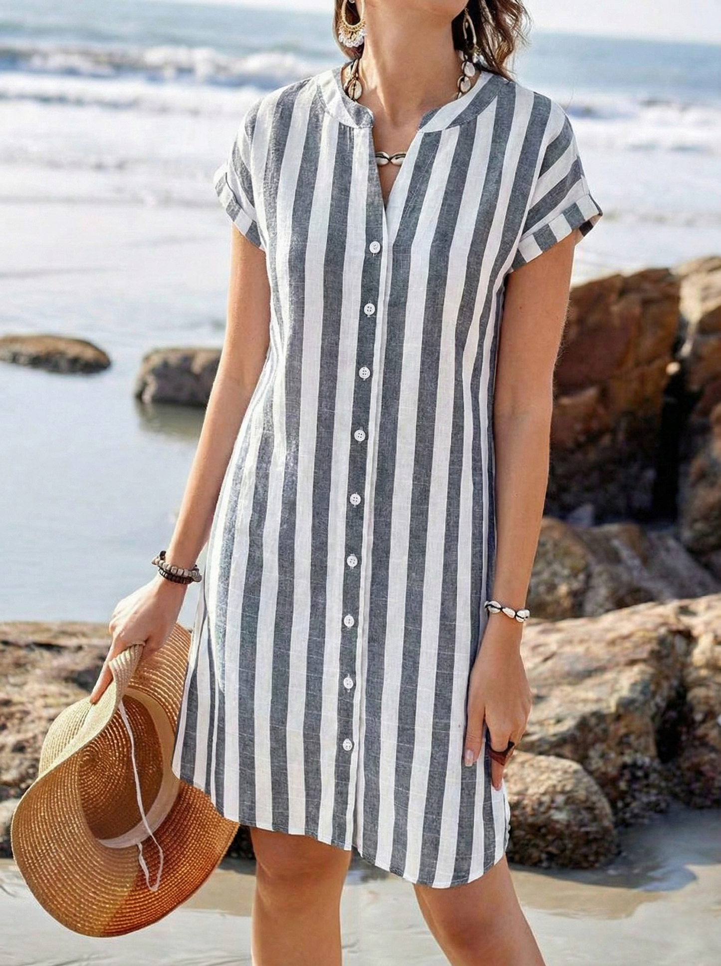 Elegant everyday striped casual dress for women | Pamela -6
