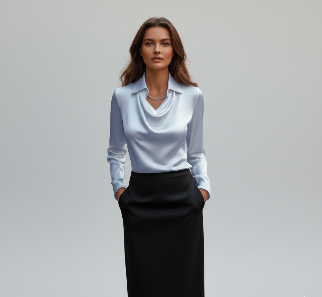 Refined gathered long-sleeve blouse for women -9