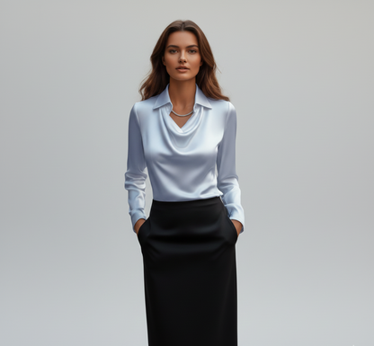 Refined gathered long-sleeve blouse for women -9