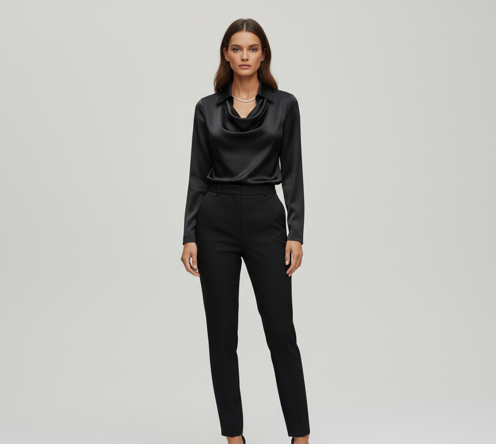 Refined gathered long-sleeve blouse for women -10