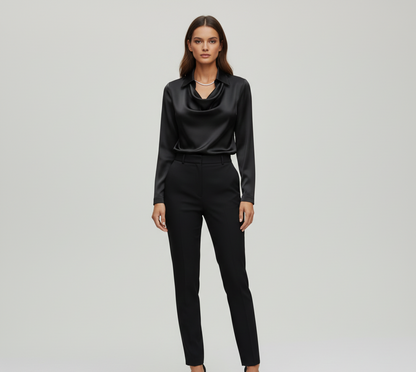 Refined gathered long-sleeve blouse for women -10