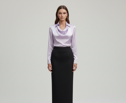 Refined gathered long-sleeve blouse for women -11