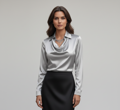 Refined gathered long-sleeve blouse for women -12
