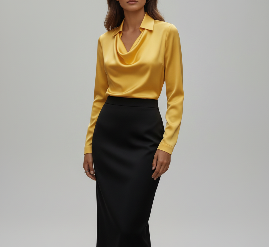 Refined gathered long-sleeve blouse for women -1