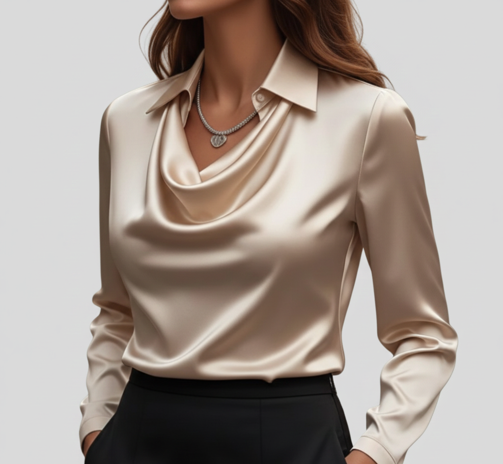 Refined gathered long-sleeve blouse for women -13