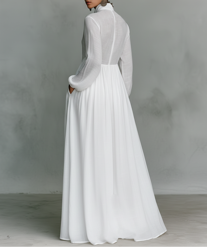 Minimalist patchwork high-collar maxi dress for women | Elindra -2