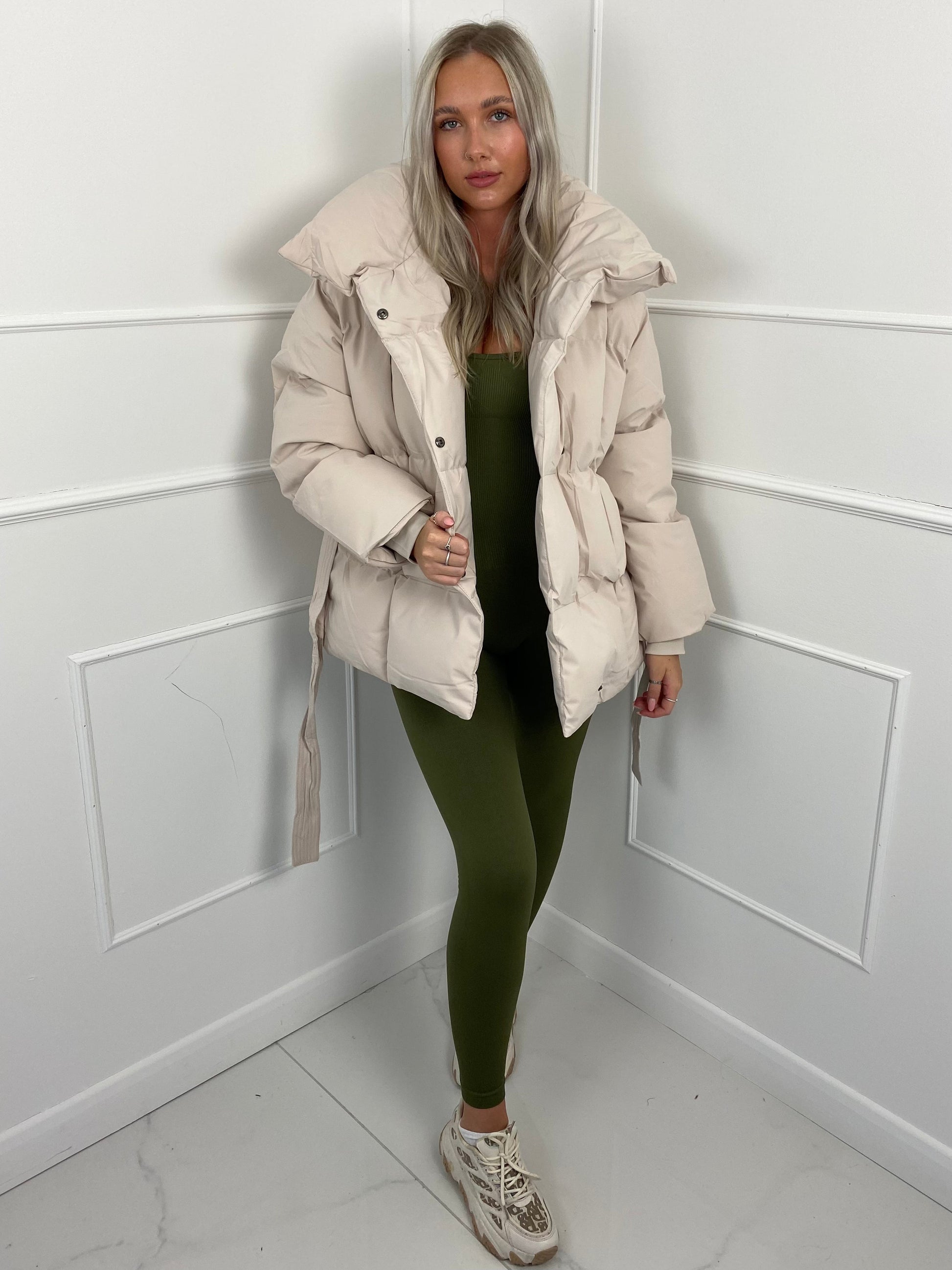 Warm short belted puffer jacket for women | KARLY - 9