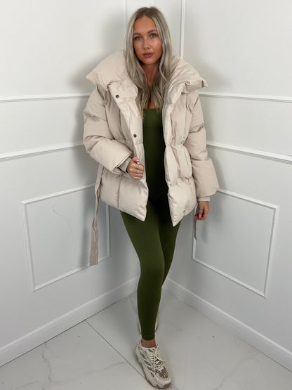 Warm short belted puffer jacket for women | KARLY - 9