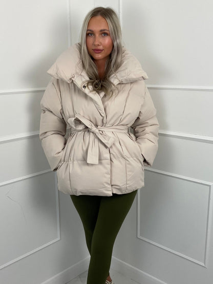 Warm short belted puffer jacket for women | KARLY - 7