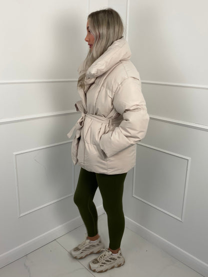 Warm short belted puffer jacket for women | KARLY - 11