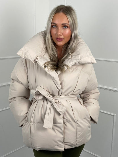 Warm short belted puffer jacket for women | KARLY - 8