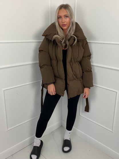 Warm short belted puffer jacket for women | KARLY - 5
