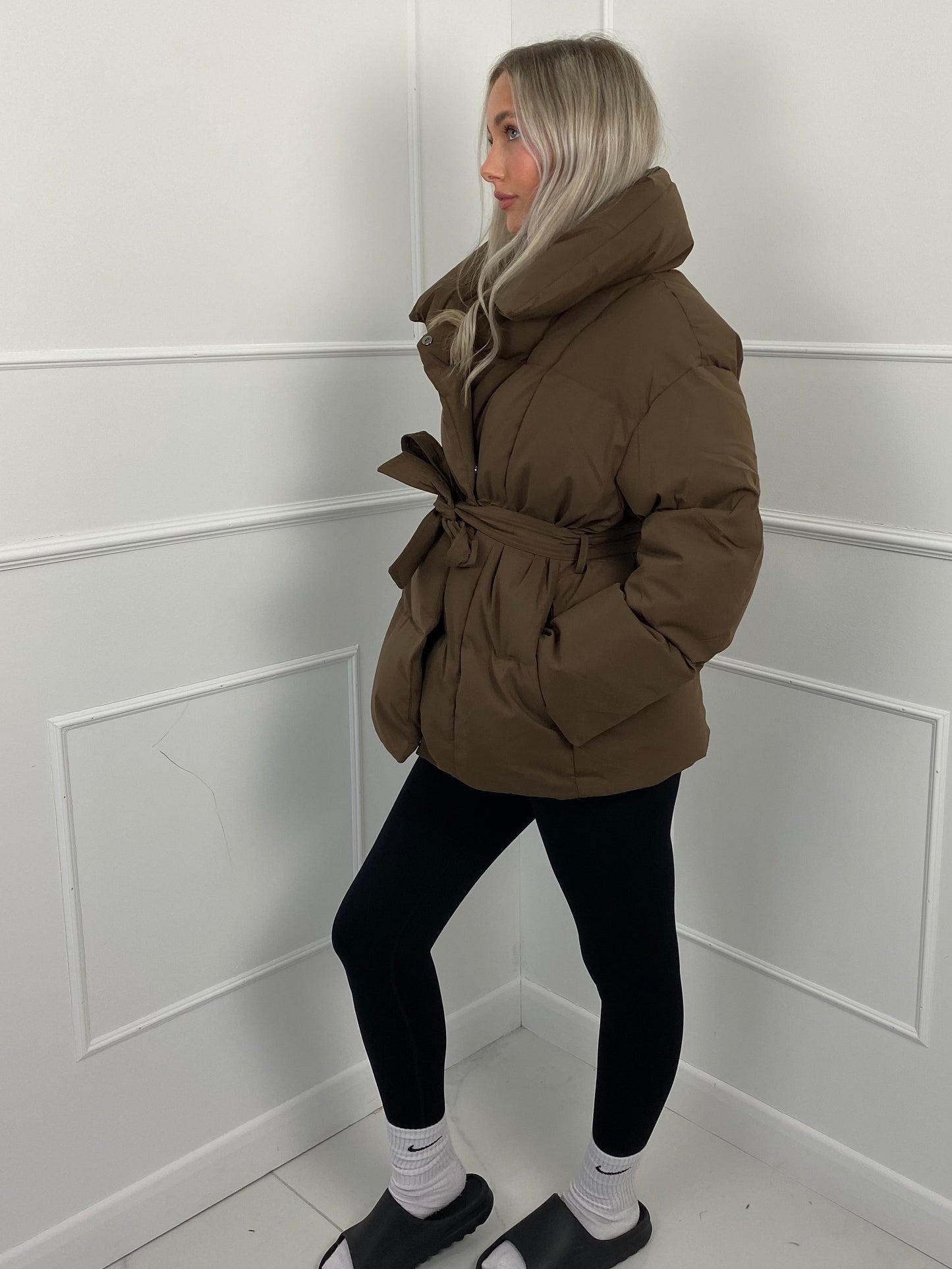 Warm short belted puffer jacket for women | KARLY - 6