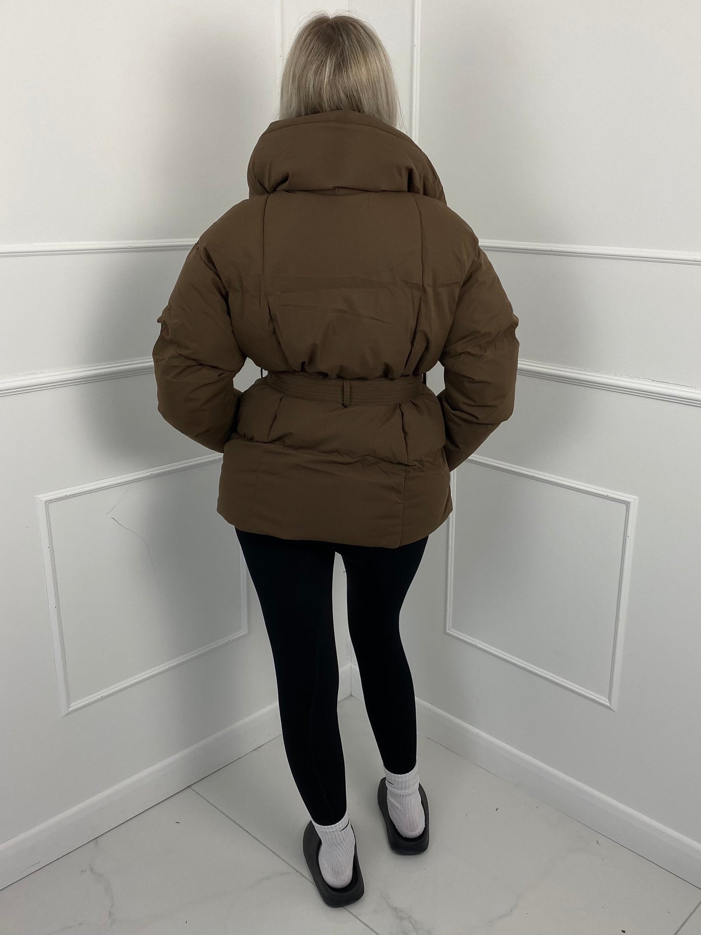 Warm short belted puffer jacket for women | KARLY - 2