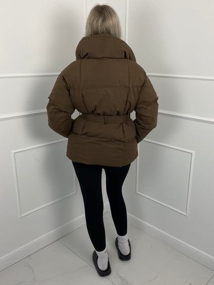 Warm short belted puffer jacket for women | KARLY - 2