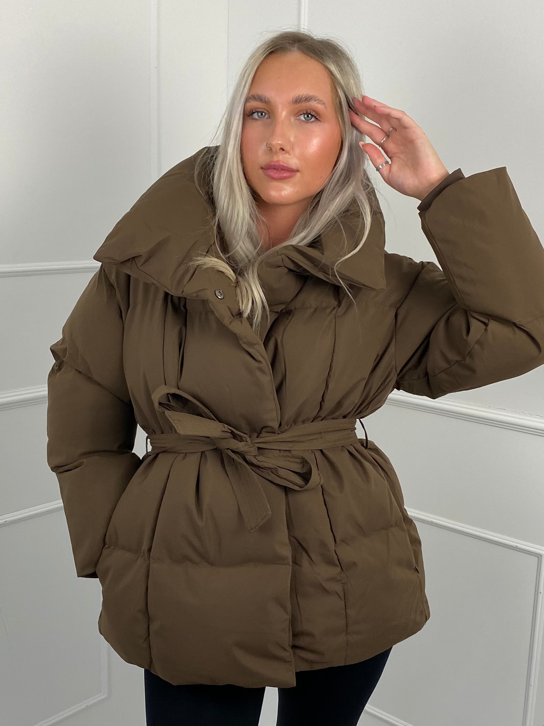 Warm short belted puffer jacket for women | KARLY - 1