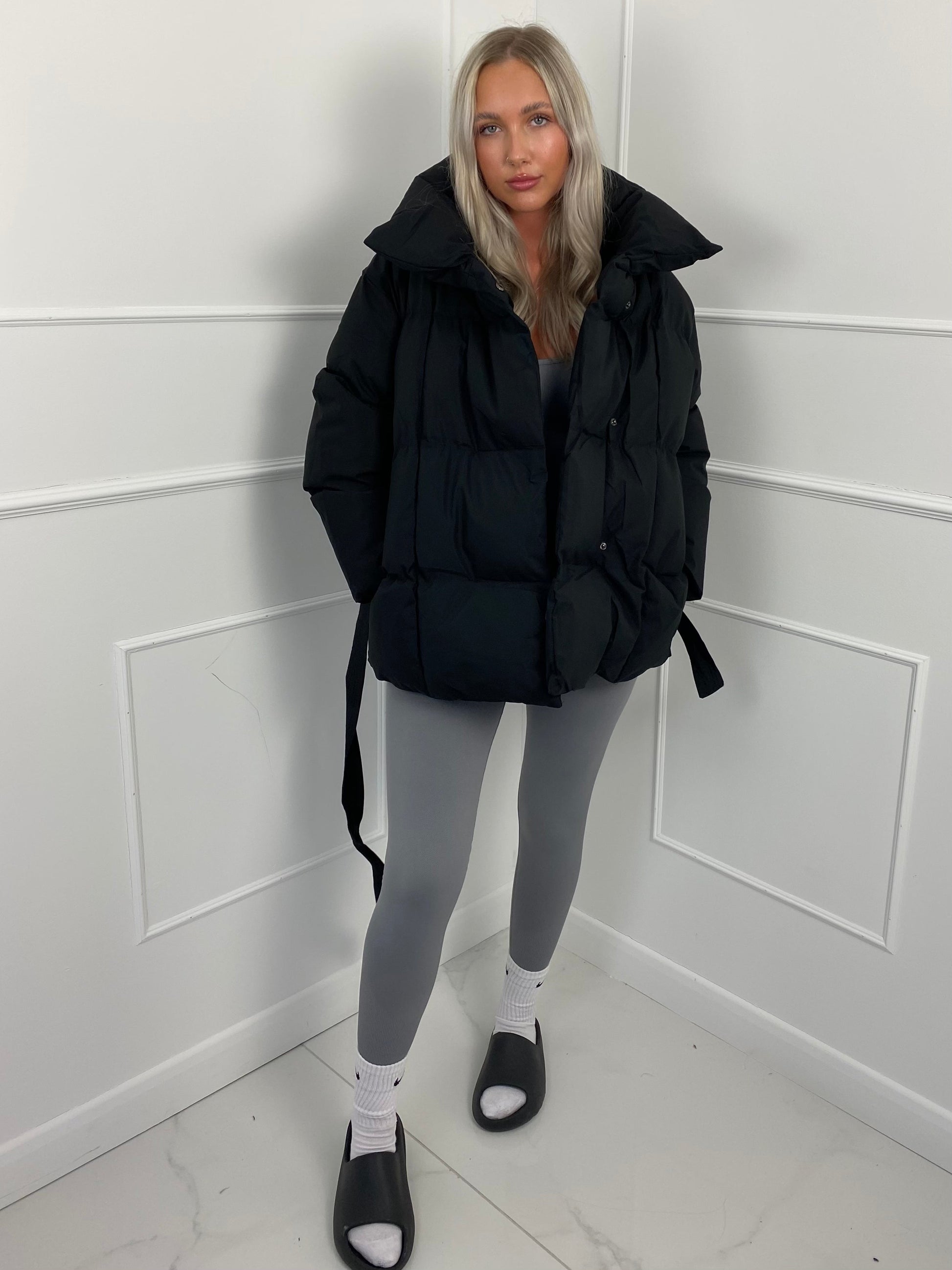Warm short belted puffer jacket for women | KARLY - 16