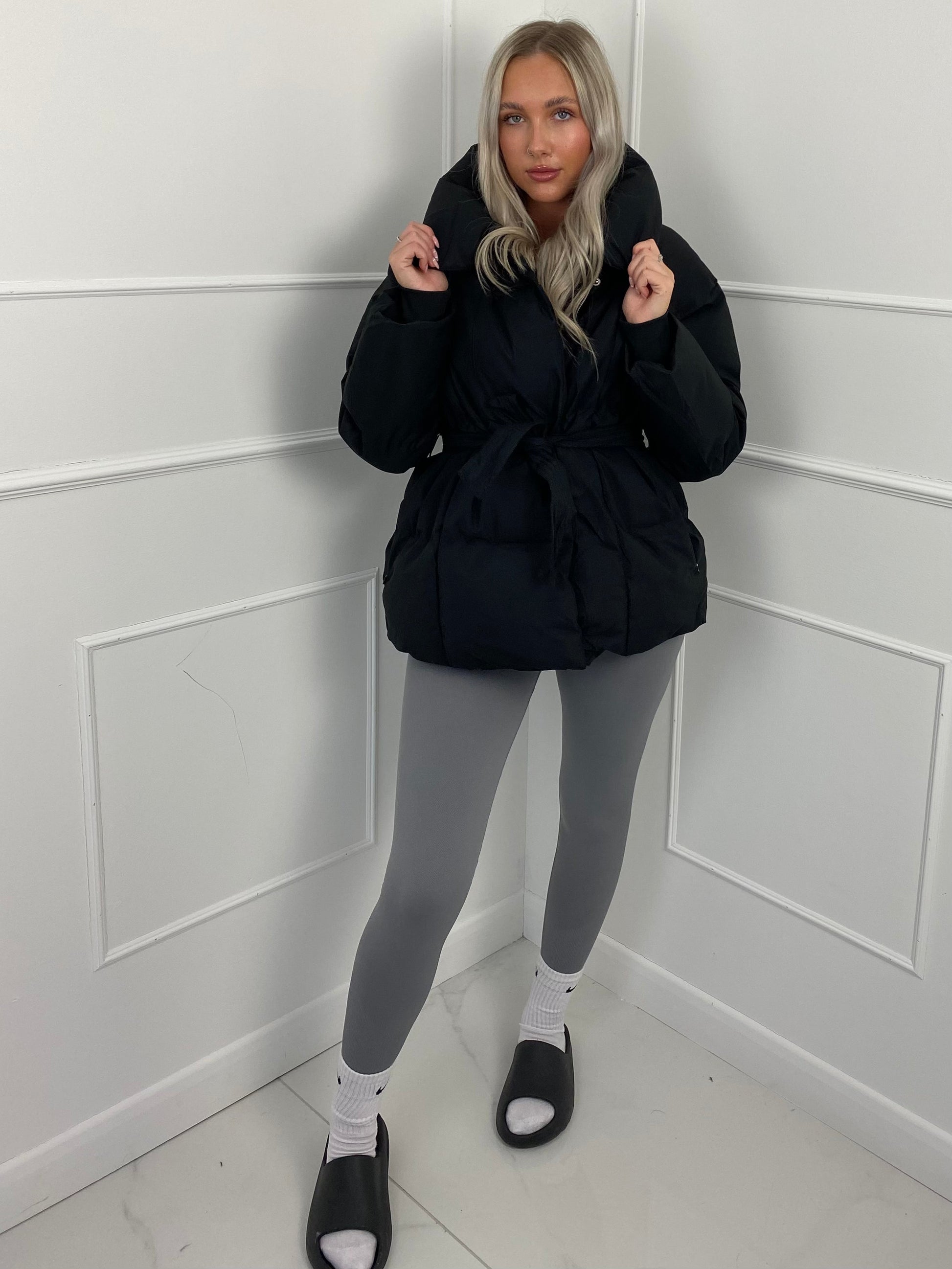 Warm short belted puffer jacket for women | KARLY - 14