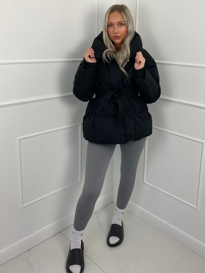 Warm short belted puffer jacket for women | KARLY - 14