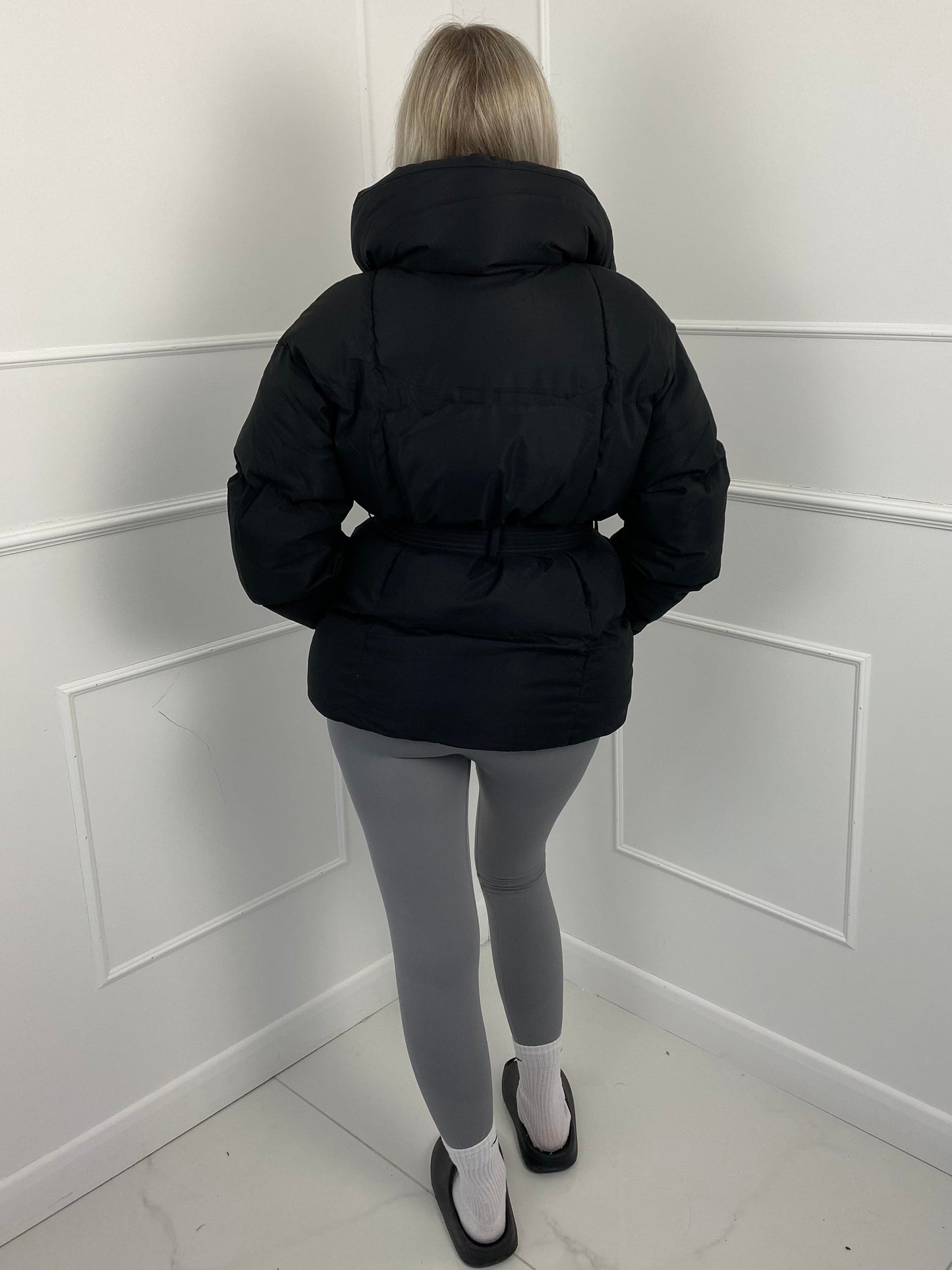 Warm short belted puffer jacket for women | KARLY - 15