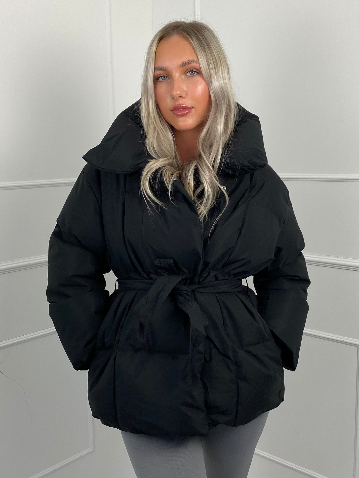 Warm short belted puffer jacket for women | KARLY - 13