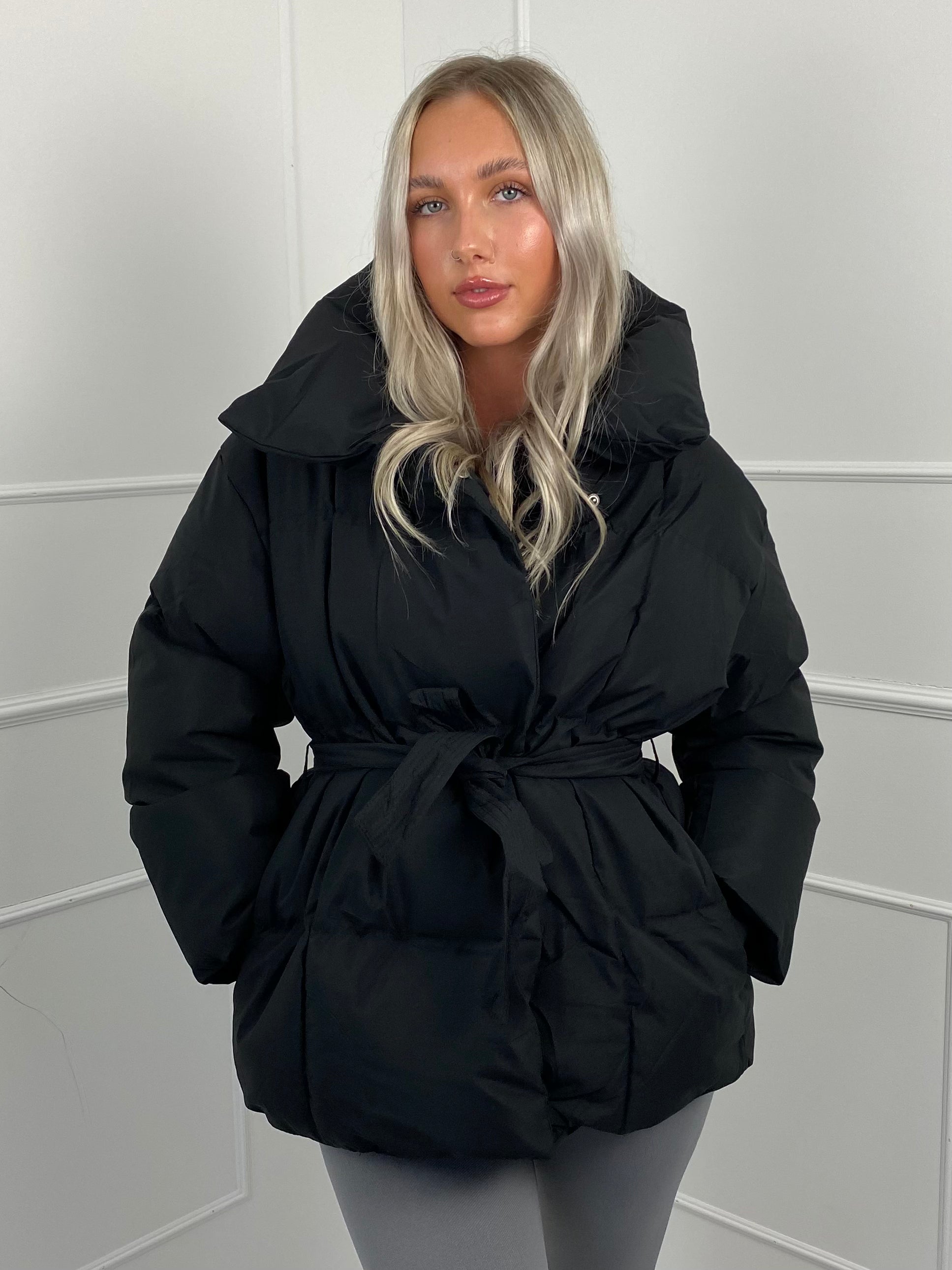 Warm short belted puffer jacket for women | KARLY - 13