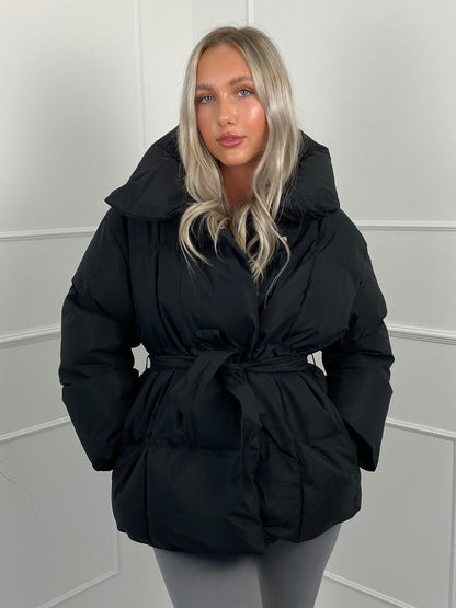 Warm short belted puffer jacket for women | KARLY - 13