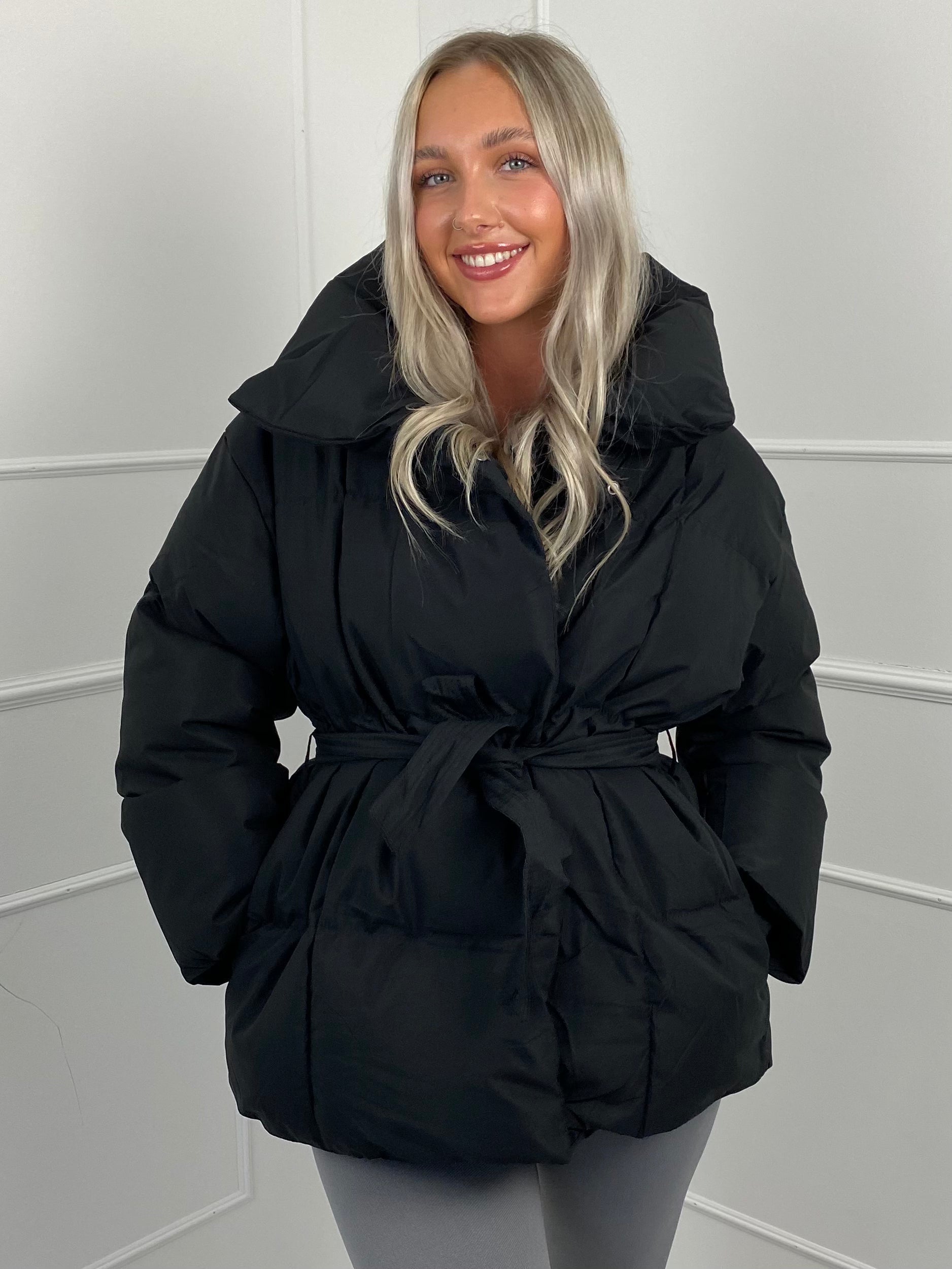 Warm short belted puffer jacket for women | KARLY - 17