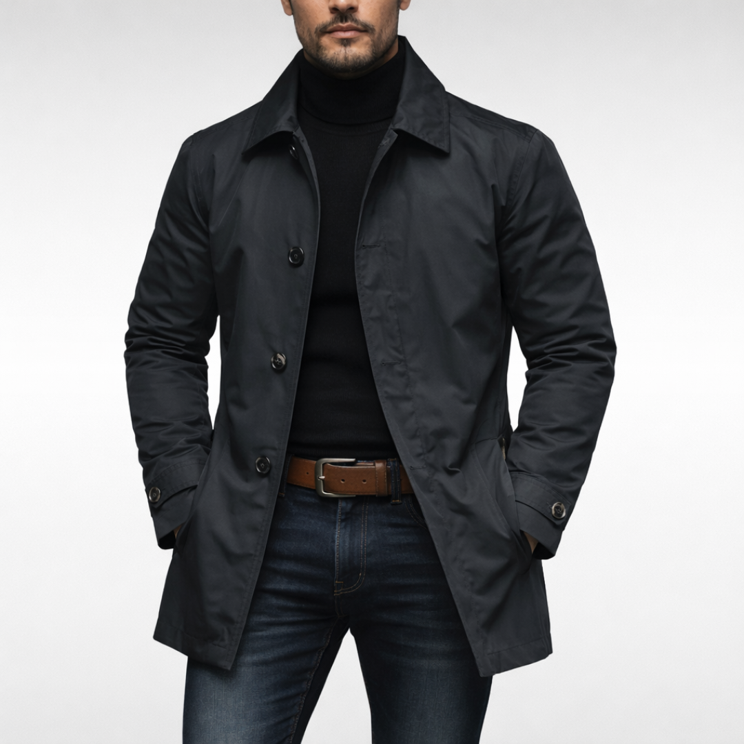 Elegant double-breasted wool coat for men | Arlis -3