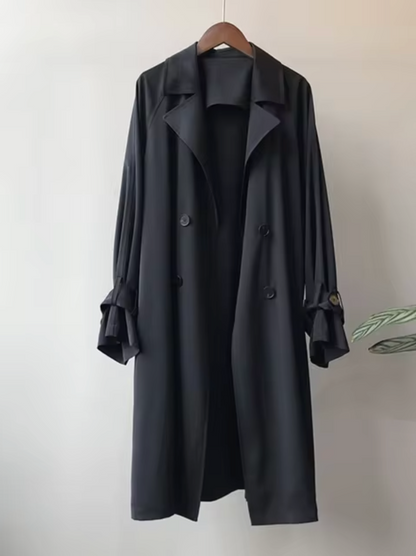 Elegant longline button-through coat for women -1