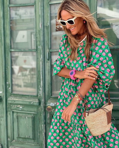 Bohemian Puff Sleeve Long Dress Chic For Women | Isalora