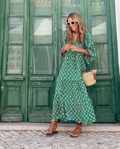 Bohemian Puff Sleeve Long Dress Chic For Women | Isalora