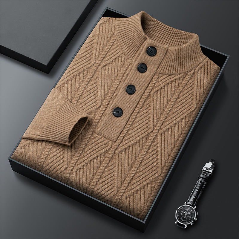 Textured Button Neck Sweater Cozy for Men | Leandro