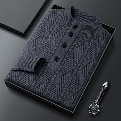 Textured Button Neck Sweater Cozy for Men | Leandro