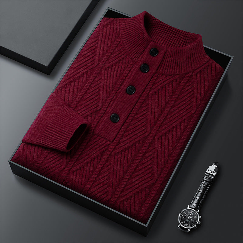 Textured Button Neck Sweater Cozy for Men | Leandro