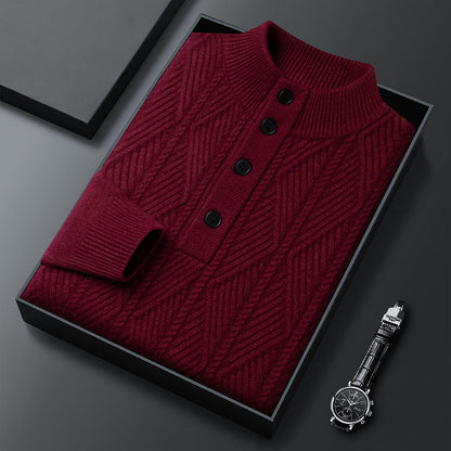 Textured Button Neck Sweater Cozy for Men | Leandro