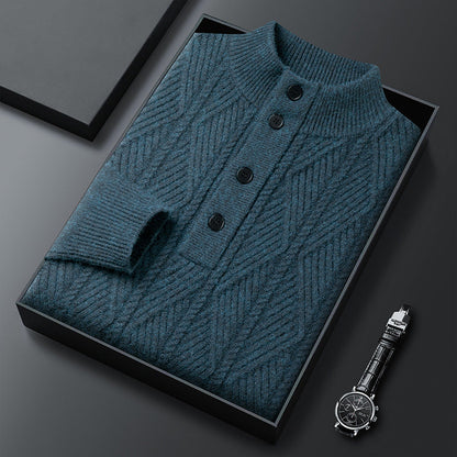Textured Button Neck Sweater Cozy for Men | Leandro