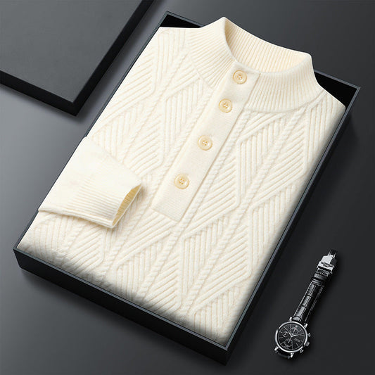 Textured Button Neck Sweater Cozy for Men | Leandro