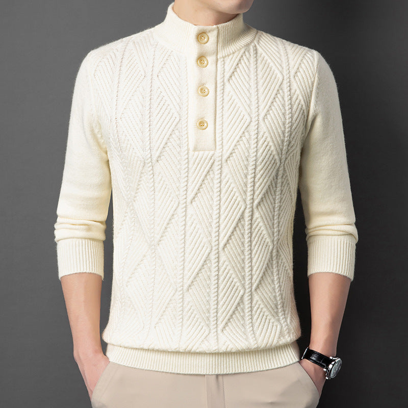 Textured Button Neck Sweater Cozy for Men | Leandro