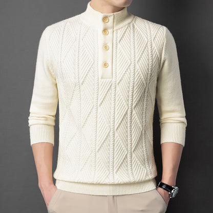 Textured Button Neck Sweater Cozy for Men | Leandro