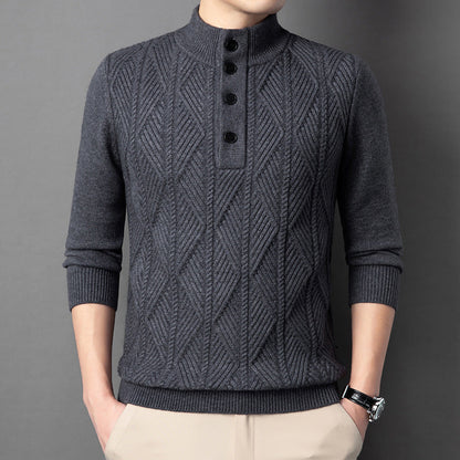 Textured Button Neck Sweater Cozy for Men | Leandro