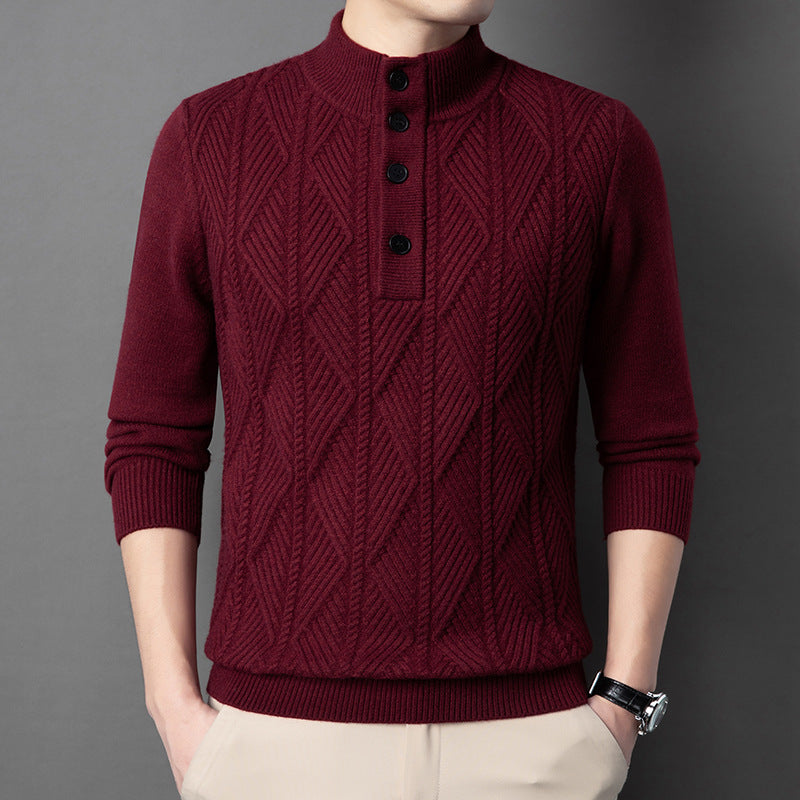 Textured Button Neck Sweater Cozy for Men | Leandro