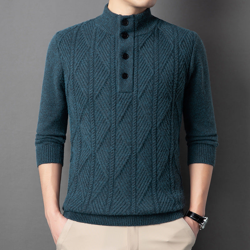 Textured Button Neck Sweater Cozy for Men | Leandro
