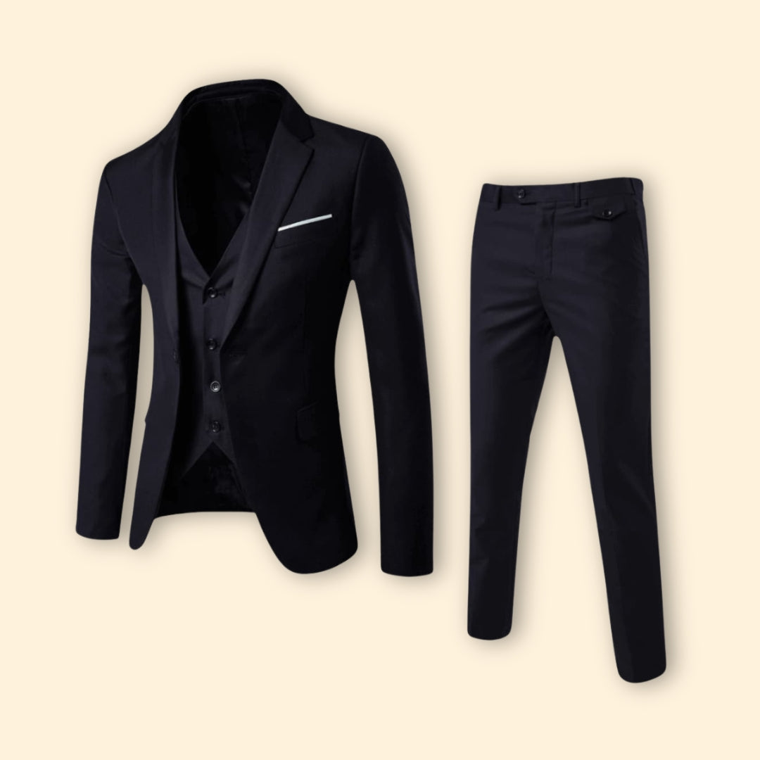 Classic three-piece suit set with blazer, vest and trousers for men | Lorvian