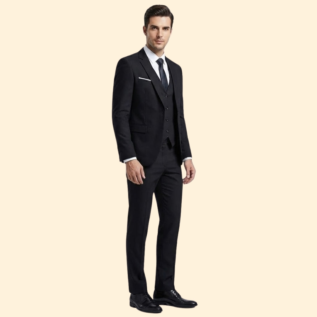 Classic three-piece suit set with blazer, vest and trousers for men | Lorvian