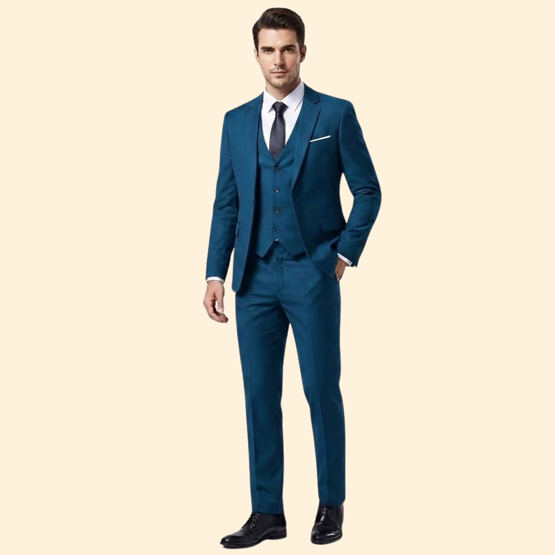 Classic three-piece suit set with blazer, vest and trousers for men | Lorvian