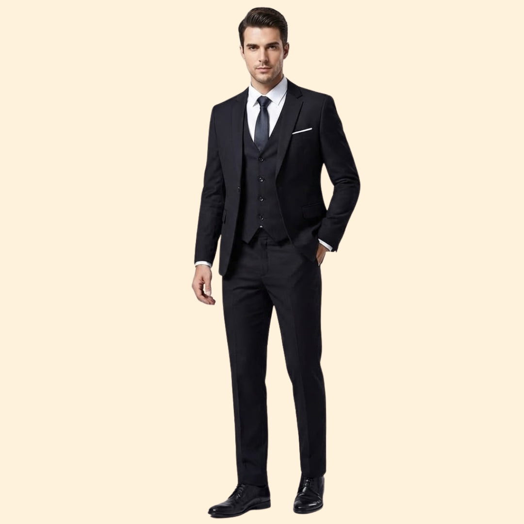 Classic three-piece suit set with blazer, vest and trousers for men | Lorvian
