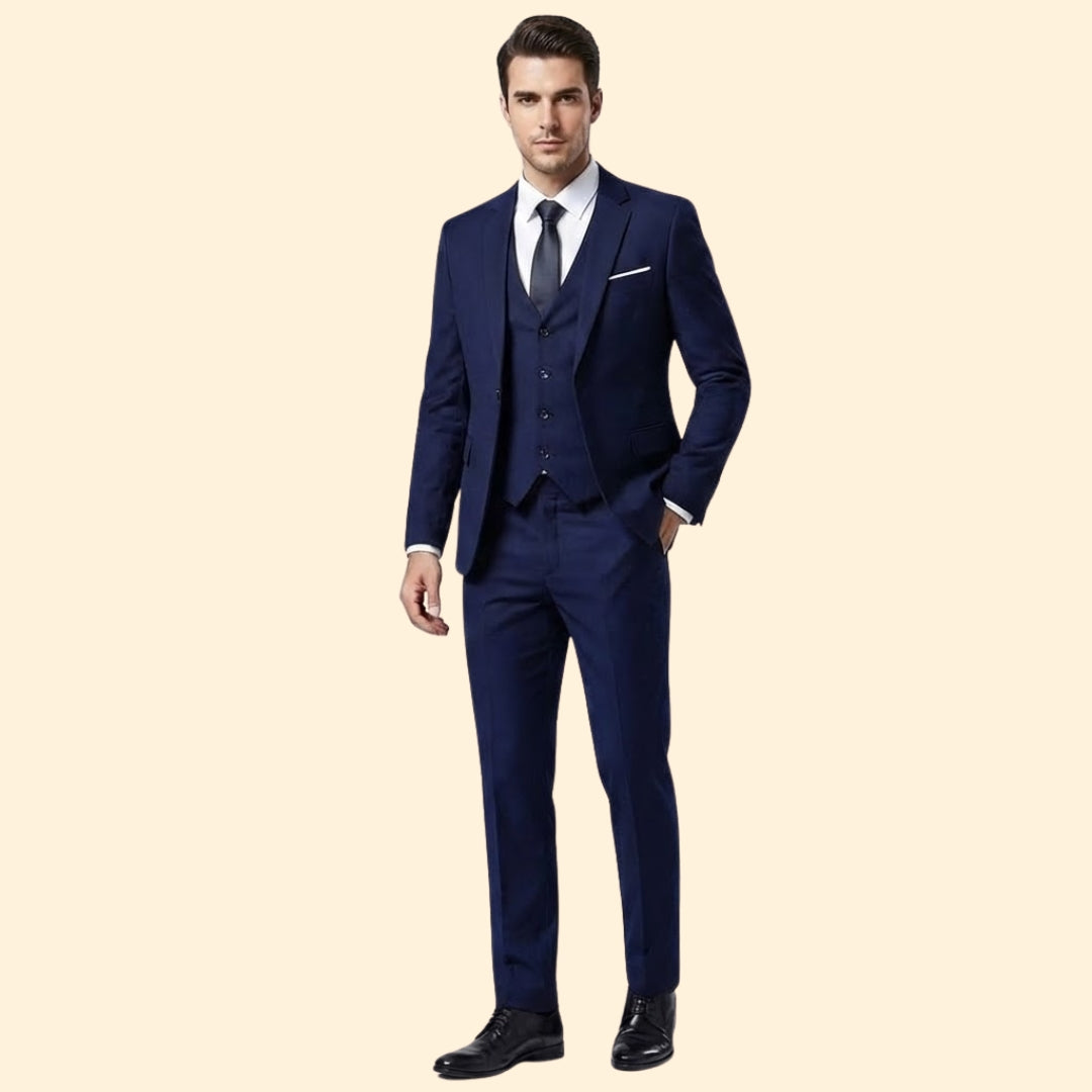 Classic three-piece suit set with blazer, vest and trousers for men | Lorvian
